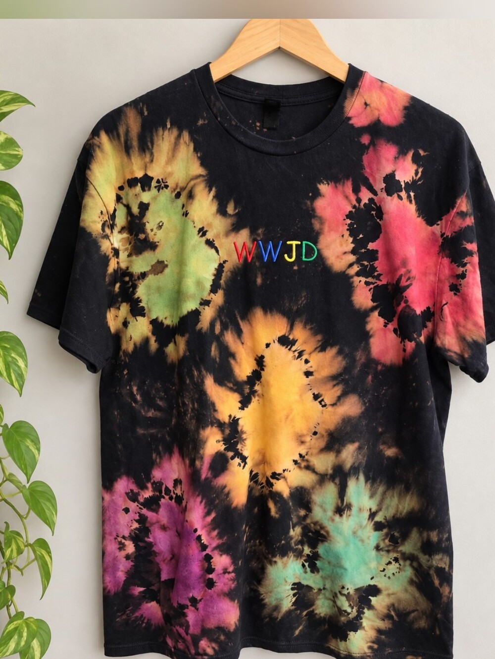 WWJD Custom Embroidered Bleach Dye Tshirt